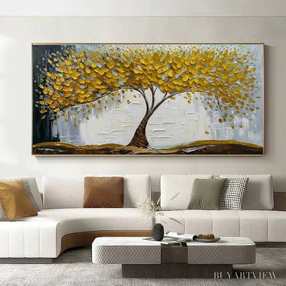 BUYARTVIEW Golden Sanctuary – Textured Golden Tree Oil Painting on Canvas - image 2