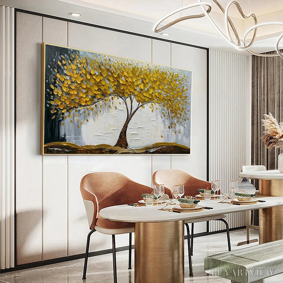 BUYARTVIEW Golden Sanctuary – Textured Golden Tree Oil Painting on Canvas - image 4