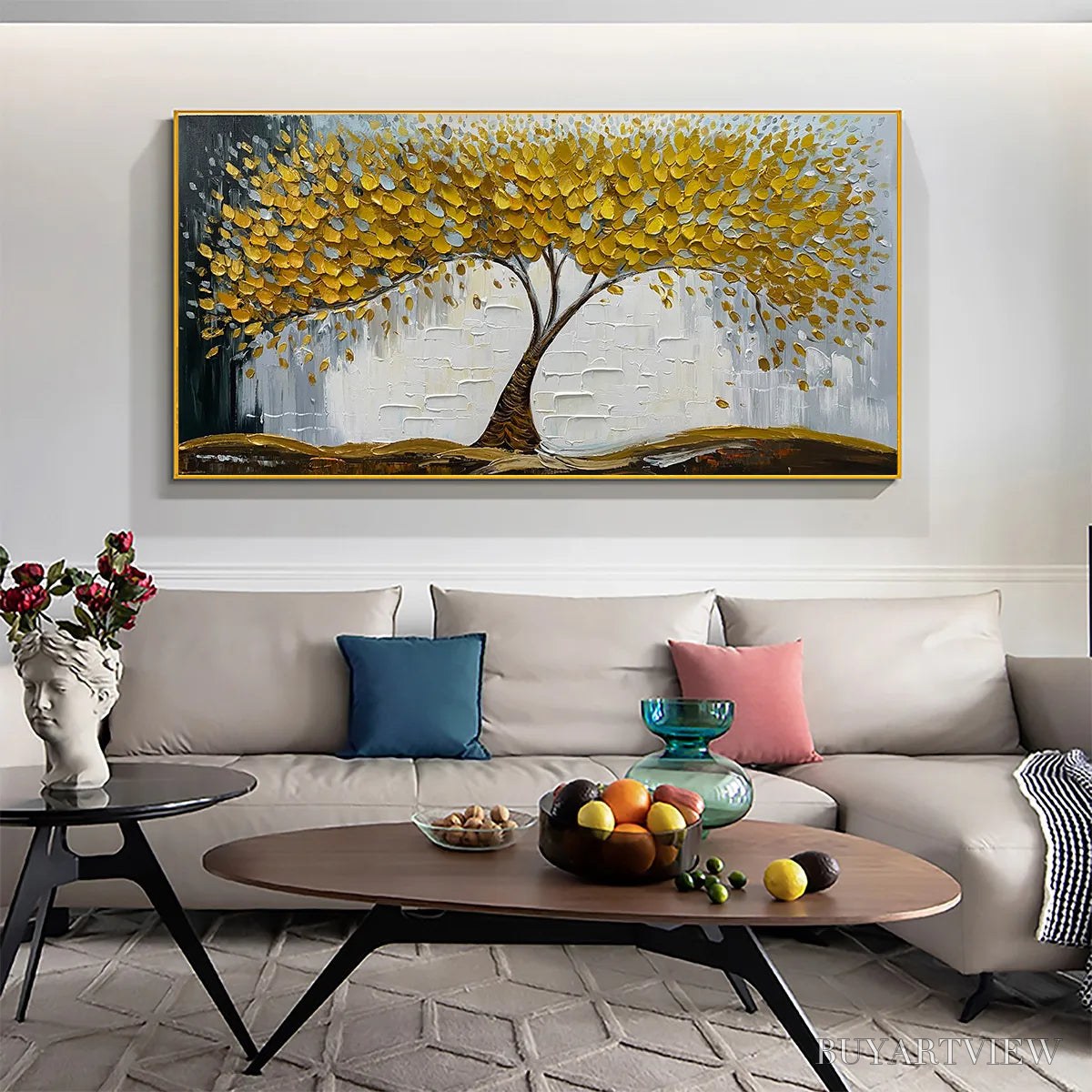 BUYARTVIEW Golden Sanctuary – Textured Golden Tree Oil Painting on Canvas - image 6
