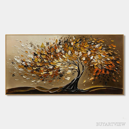 BUYARTVIEW Golden Whispers – Textured Golden Tree Impasto Oil Painting - image 1