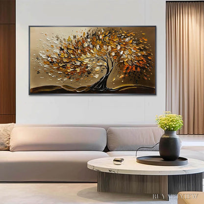BUYARTVIEW Golden Whispers – Textured Golden Tree Impasto Oil Painting - image 2