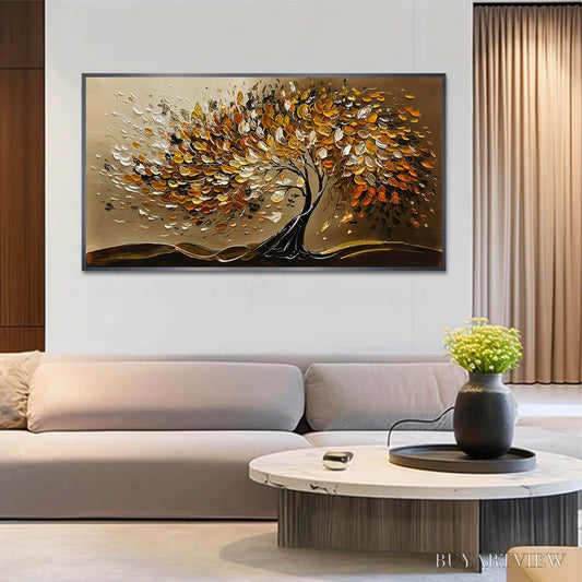 BUYARTVIEW Golden Whispers – Textured Golden Tree Impasto Oil Painting - image 2