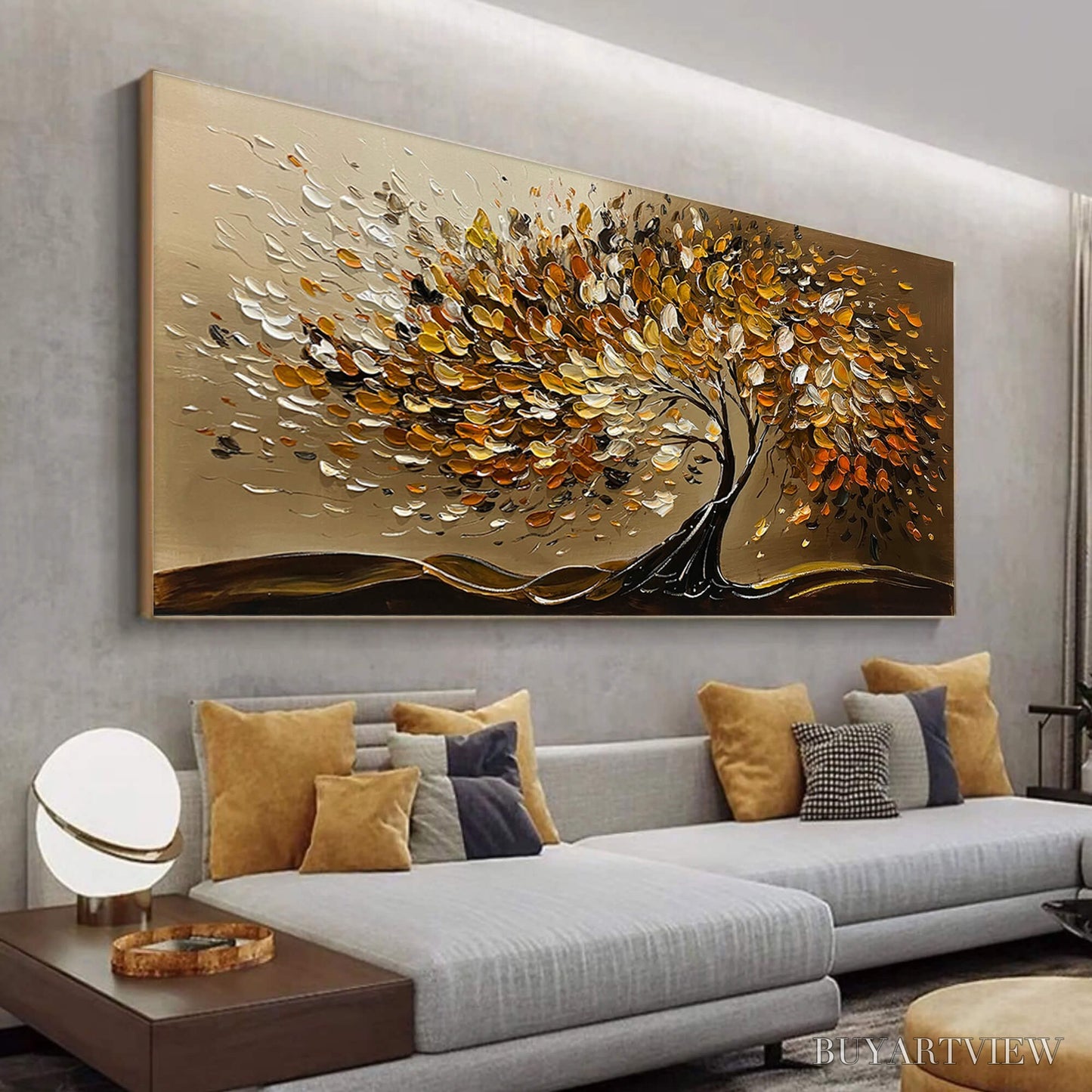 BUYARTVIEW Golden Whispers – Textured Golden Tree Impasto Oil Painting - image 4