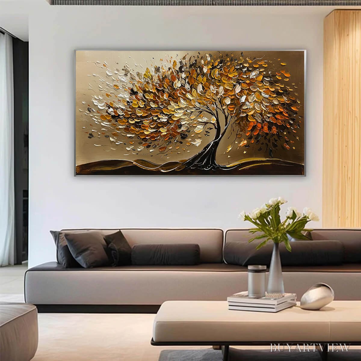 BUYARTVIEW Golden Whispers – Textured Golden Tree Impasto Oil Painting - image 6