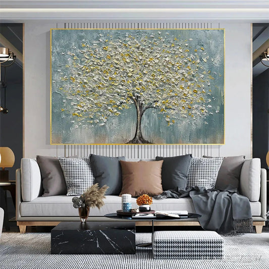 BUYARTVIEW Golden Bloom – Textured Impasto Tree Painting in White and Gold - image 2