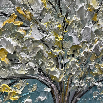 BUYARTVIEW Golden Bloom – Textured Impasto Tree Painting in White and Gold - image 3