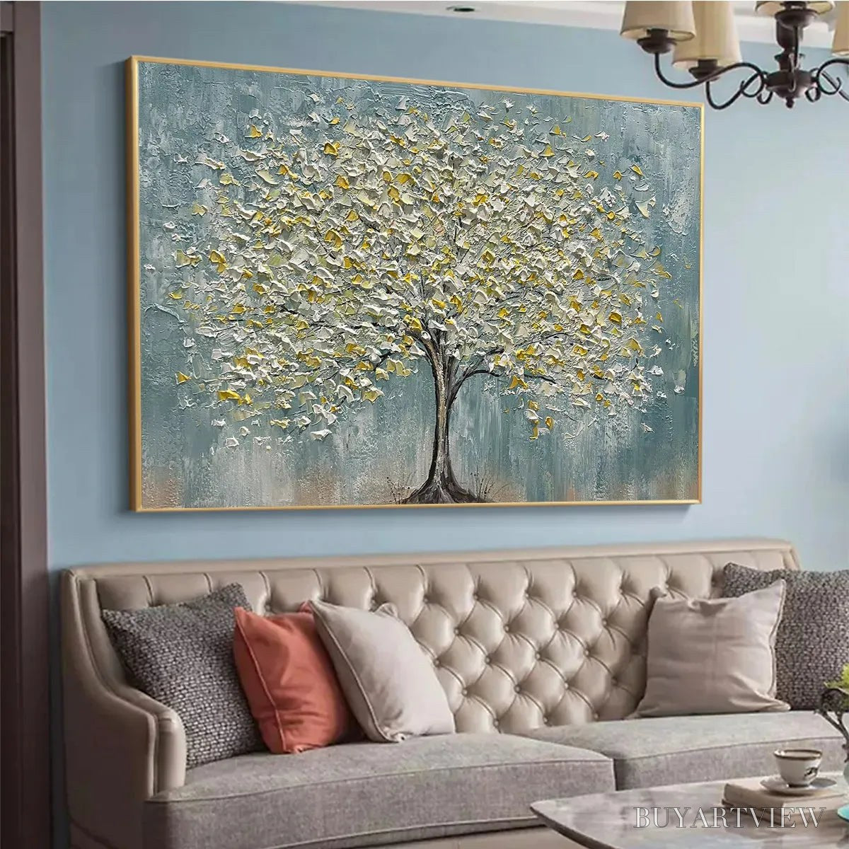 BUYARTVIEW Golden Bloom – Textured Impasto Tree Painting in White and Gold - image 4