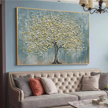 BUYARTVIEW Golden Bloom – Textured Impasto Tree Painting in White and Gold - image 4