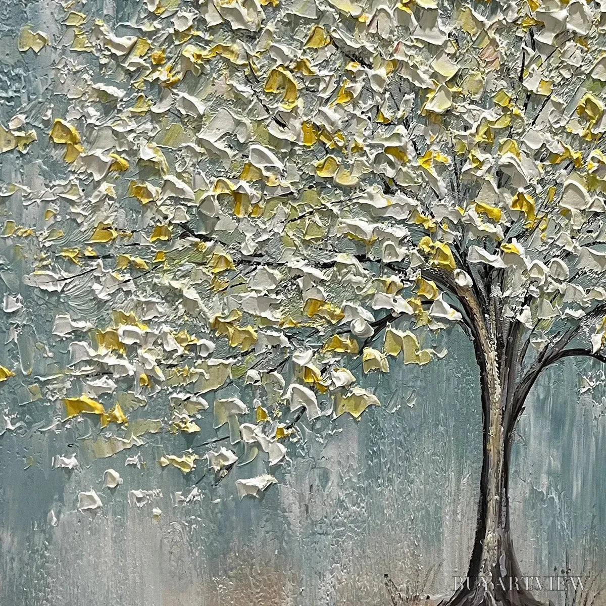 BUYARTVIEW Golden Bloom – Textured Impasto Tree Painting in White and Gold - image 5