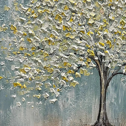 BUYARTVIEW Golden Bloom – Textured Impasto Tree Painting in White and Gold - image 5