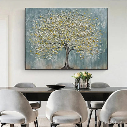 BUYARTVIEW Golden Bloom – Textured Impasto Tree Painting in White and Gold - image 6