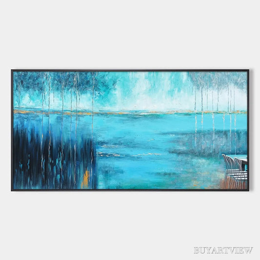 BUYARTVIEW Azure Reflections – Abstract Landscape Oil Painting on Canvas - image 1