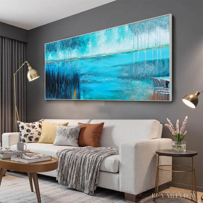 BUYARTVIEW Azure Reflections – Abstract Landscape Oil Painting on Canvas - image 4