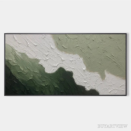 BUYARTVIEW Emerald Flow – Textured Abstract Landscape Painting in Greens and White - image 1