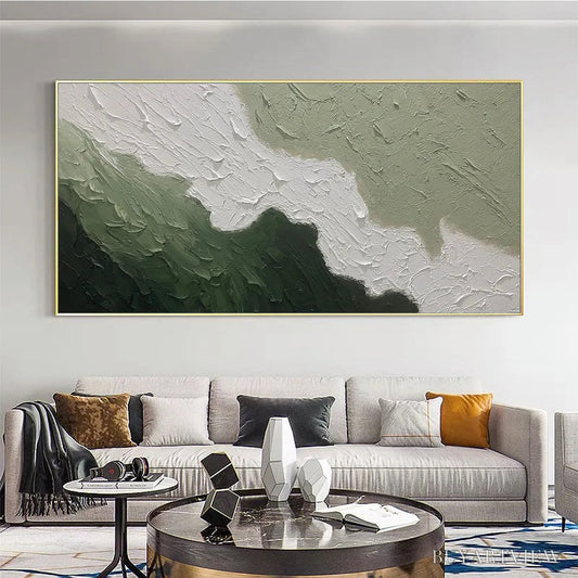 BUYARTVIEW Emerald Flow – Textured Abstract Landscape Painting in Greens and White - image 2