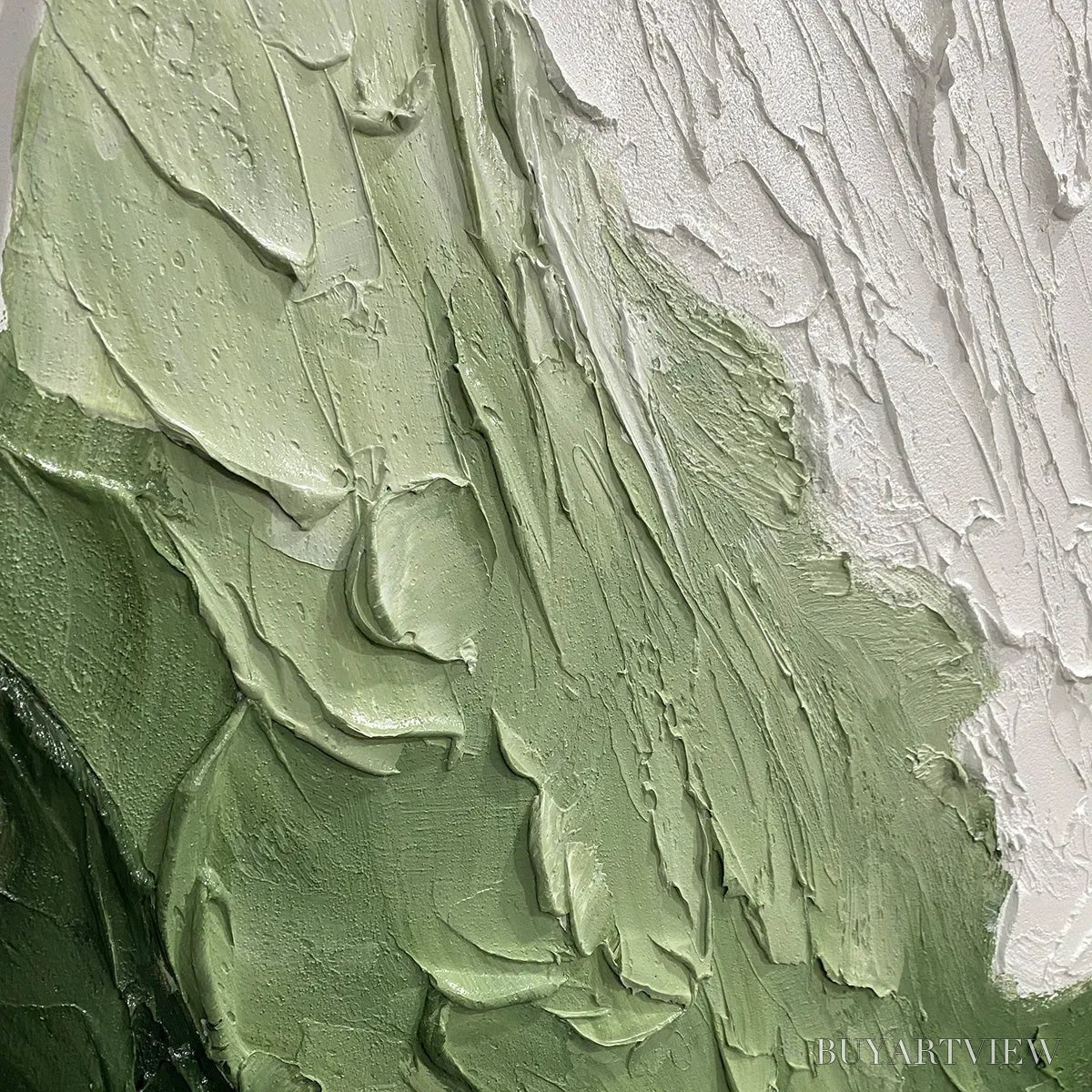 BUYARTVIEW Emerald Flow – Textured Abstract Landscape Painting in Greens and White - image 3