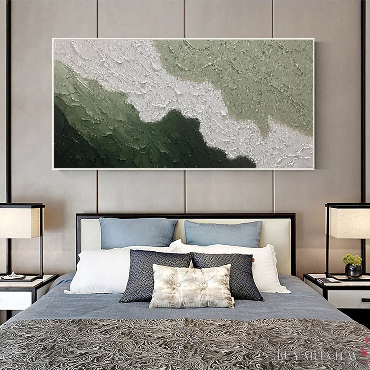 BUYARTVIEW Emerald Flow – Textured Abstract Landscape Painting in Greens and White - image 6