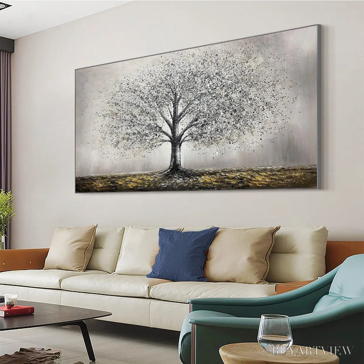 BUYARTVIEW Golden Roots – Tree Painting with Textured Gold Ground - image 5