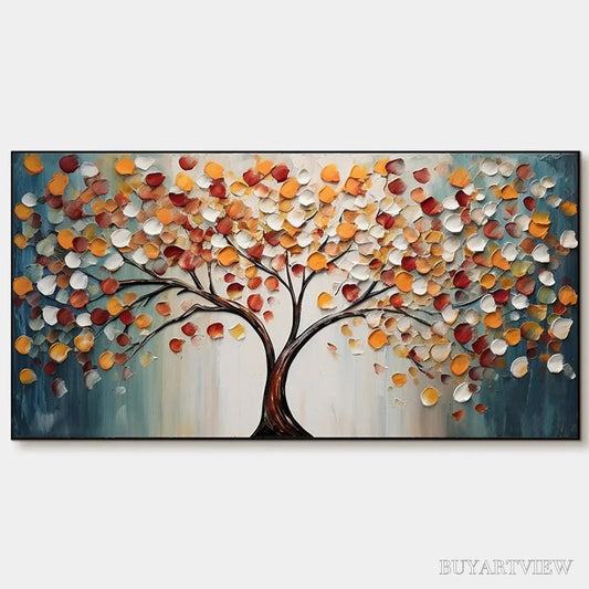 BUYARTVIEW Golden Tree of Life – Panoramic Impasto Tree Painting, Textured , Colorful, Living Room - image 1