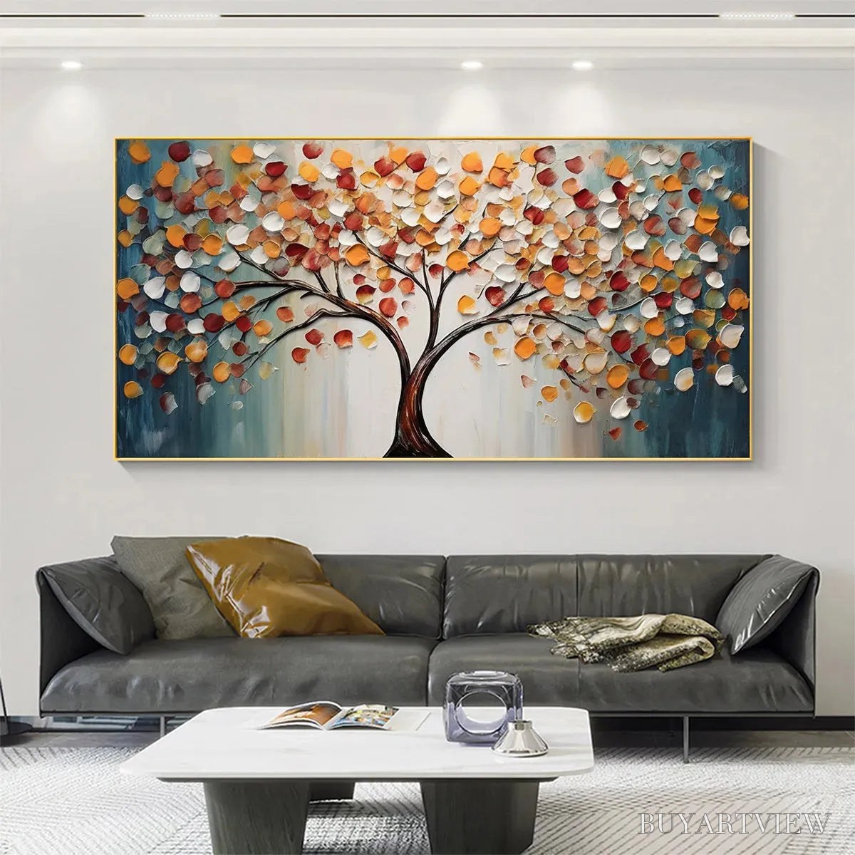 BUYARTVIEW Golden Tree of Life – Panoramic Impasto Tree Painting, Textured , Colorful, Living Room - image 2