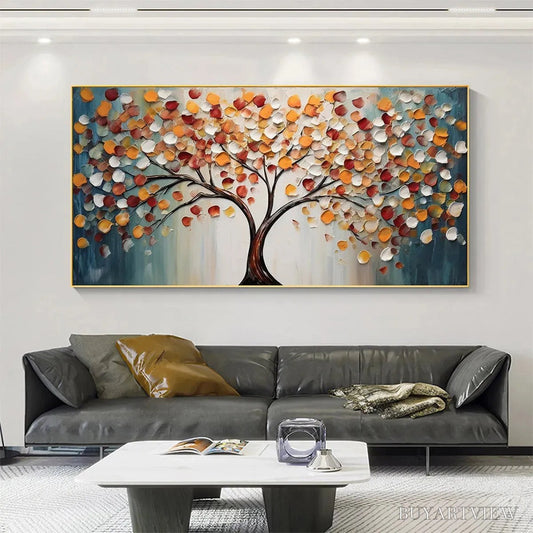 BUYARTVIEW Golden Tree of Life – Panoramic Impasto Tree Painting, Textured , Colorful, Living Room - image 2