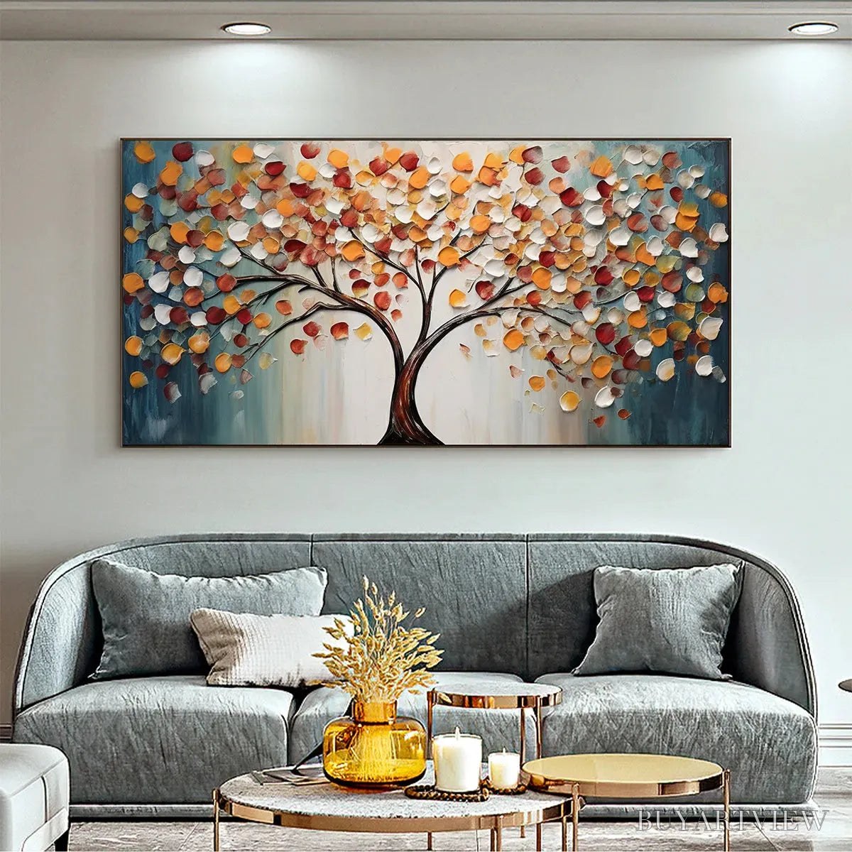 BUYARTVIEW Golden Tree of Life – Panoramic Impasto Tree Painting, Textured , Colorful, Living Room - image 4