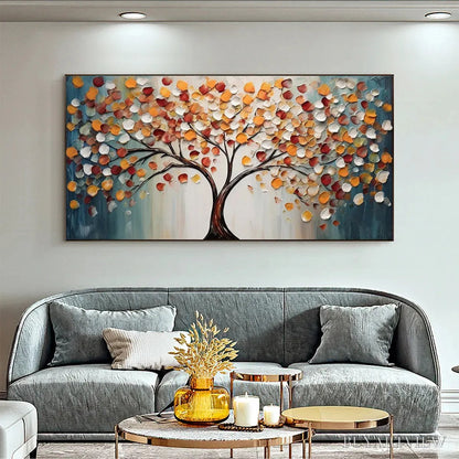 BUYARTVIEW Golden Tree of Life – Panoramic Impasto Tree Painting, Textured , Colorful, Living Room - image 4