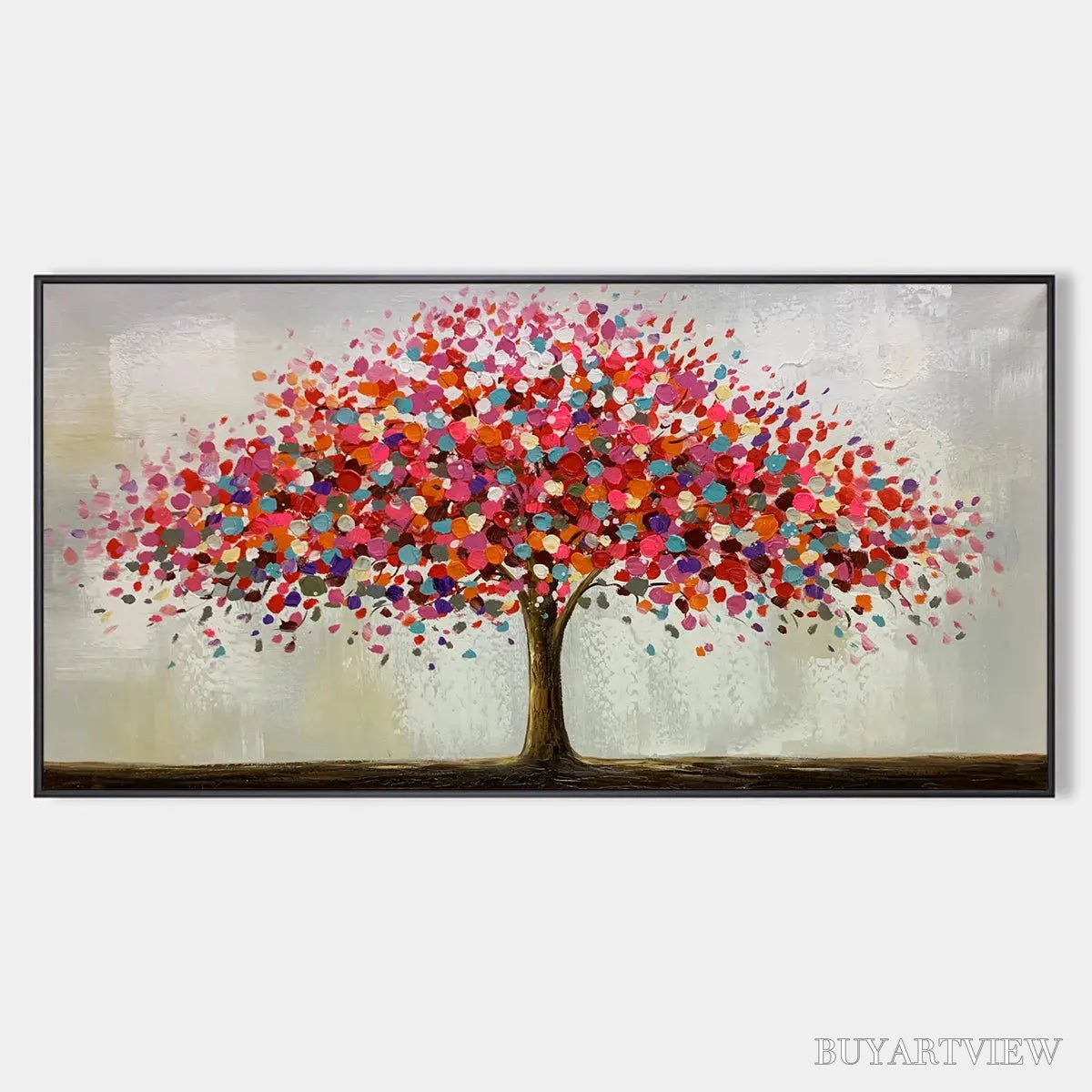 BUYARTVIEW Jewel Tree – Colorful Abstract Tree Painting, Impasto Texture, Horizontal Canvas, Modern - image 1