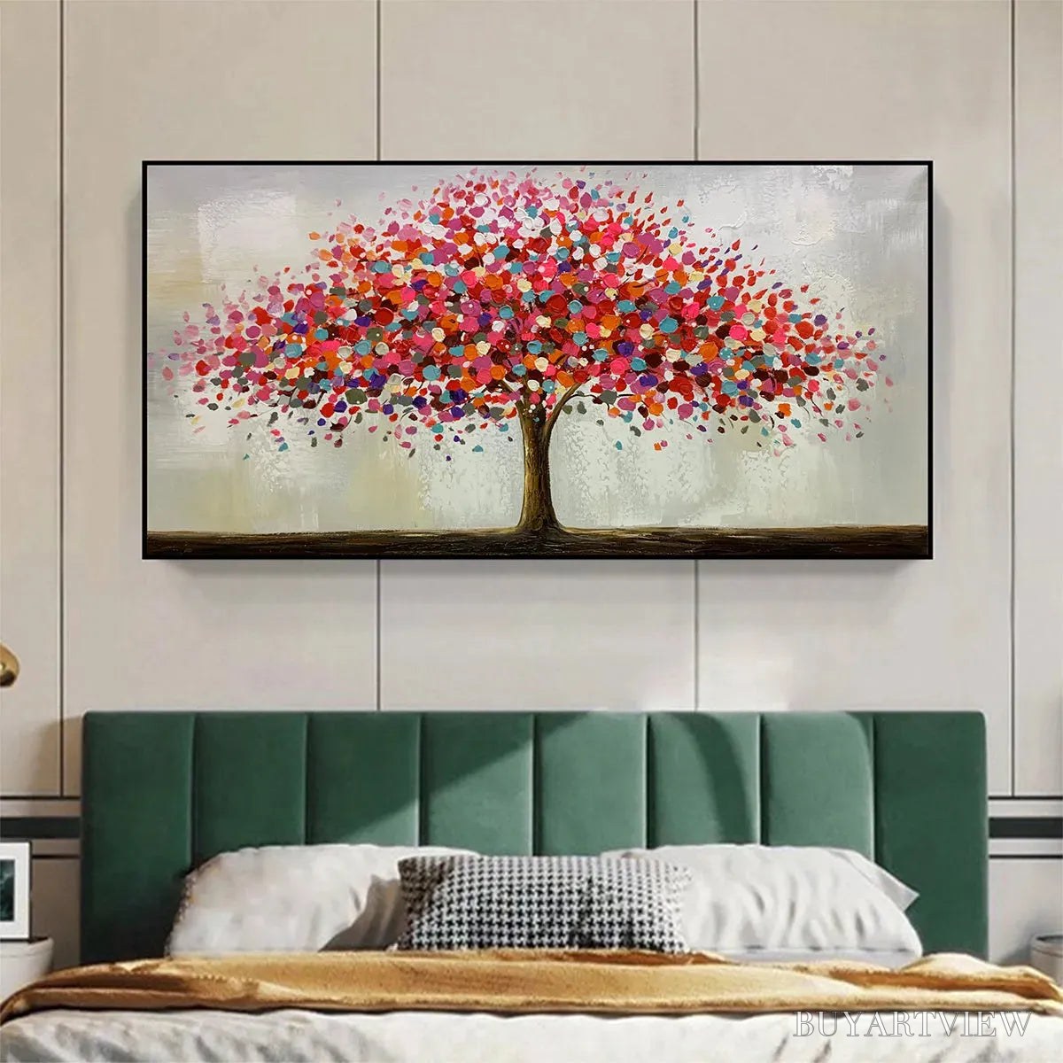 BUYARTVIEW Jewel Tree – Colorful Abstract Tree Painting, Impasto Texture, Horizontal Canvas, Modern - image 2