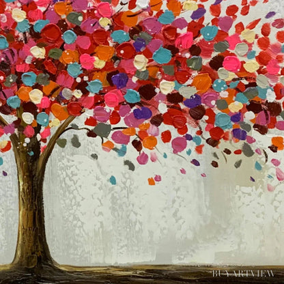 BUYARTVIEW Jewel Tree – Colorful Abstract Tree Painting, Impasto Texture, Horizontal Canvas, Modern - image 3
