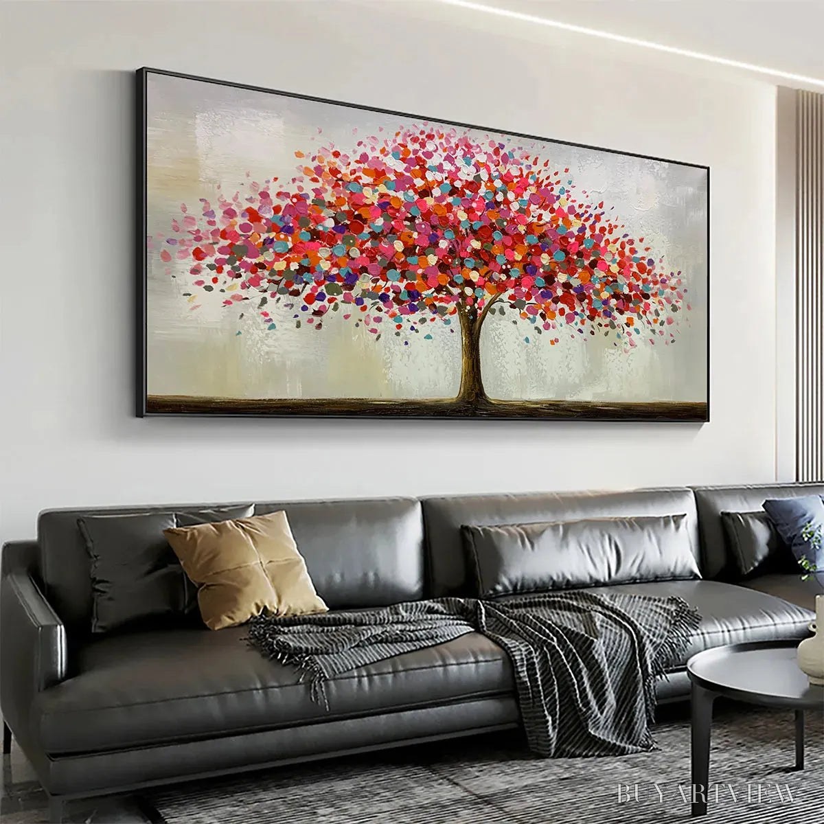 BUYARTVIEW Jewel Tree – Colorful Abstract Tree Painting, Impasto Texture, Horizontal Canvas, Modern - image 4