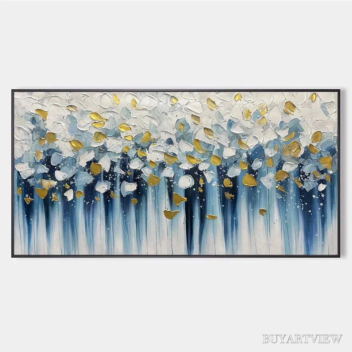 BUYARTVIEW Golden Falls – Abstract Painting in Blue and Gold, Textured Canvas, Modern - image 1