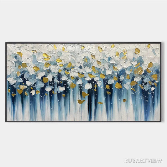 BUYARTVIEW Golden Falls – Abstract Painting in Blue and Gold, Textured Canvas, Modern - image 1