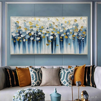 BUYARTVIEW Golden Falls – Abstract Painting in Blue and Gold, Textured Canvas, Modern - image 2