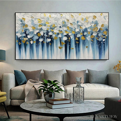 BUYARTVIEW Golden Falls – Abstract Painting in Blue and Gold, Textured Canvas, Modern - image 4
