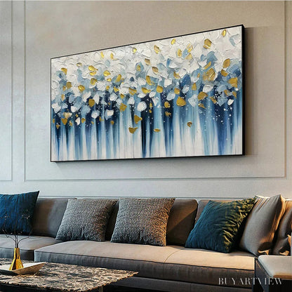 BUYARTVIEW Golden Falls – Abstract Painting in Blue and Gold, Textured Canvas, Modern - image 5