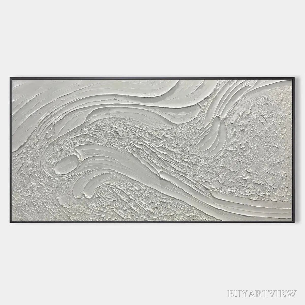 BUYARTVIEW White Sands – Textured Abstract Painting in Off-White, Panoramic Canvas, Minimalist - image 1
