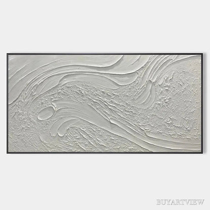 BUYARTVIEW White Sands – Textured Abstract Painting in Off-White, Panoramic Canvas, Minimalist - image 1