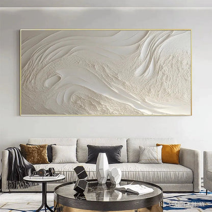 BUYARTVIEW White Sands – Textured Abstract Painting in Off-White, Panoramic Canvas, Minimalist - image 4