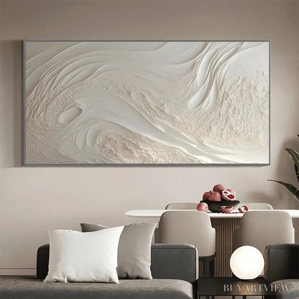 BUYARTVIEW White Sands – Textured Abstract Painting in Off-White, Panoramic Canvas, Minimalist - image 5