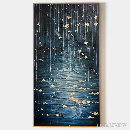 BUYARTVIEW Golden Falls – Abstract Waterfall Painting, Blue and Gold, Vertical Canvas, Modern - image 1
