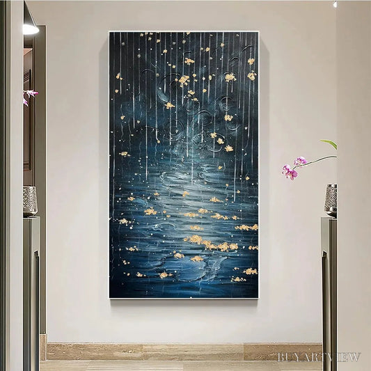 BUYARTVIEW Golden Falls – Abstract Waterfall Painting, Blue and Gold, Vertical Canvas, Modern - image 2