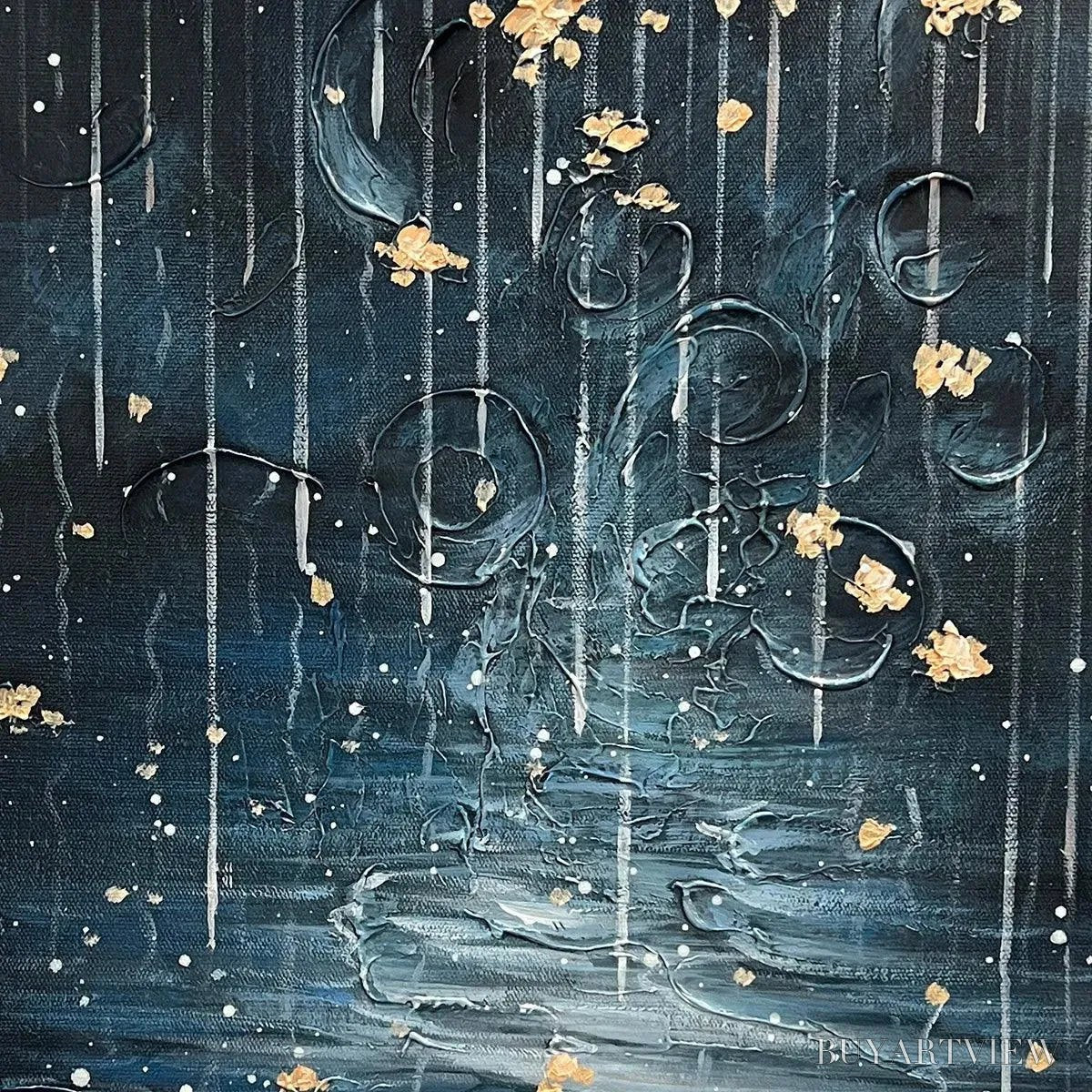 BUYARTVIEW Golden Falls – Abstract Waterfall Painting, Blue and Gold, Vertical Canvas, Modern - image 3