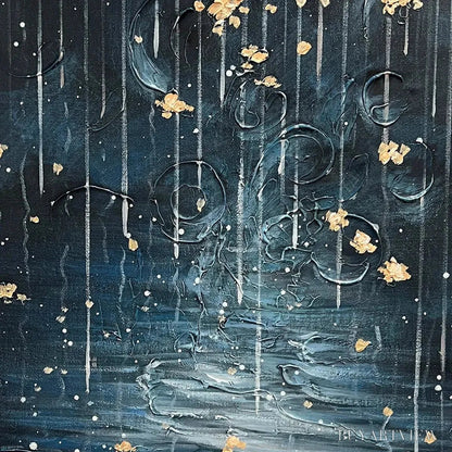 BUYARTVIEW Golden Falls – Abstract Waterfall Painting, Blue and Gold, Vertical Canvas, Modern - image 3