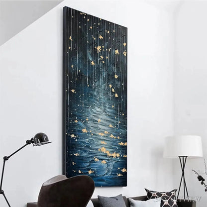 BUYARTVIEW Golden Falls – Abstract Waterfall Painting, Blue and Gold, Vertical Canvas, Modern - image 6
