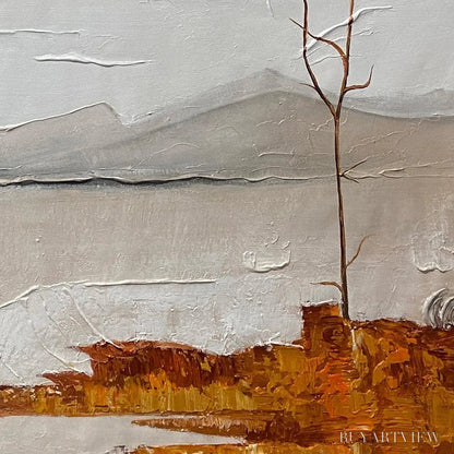 BUYARTVIEW Serene Waters – Minimalist Landscape Painting in White, Grey, and Orange, Square Canvas - image 3