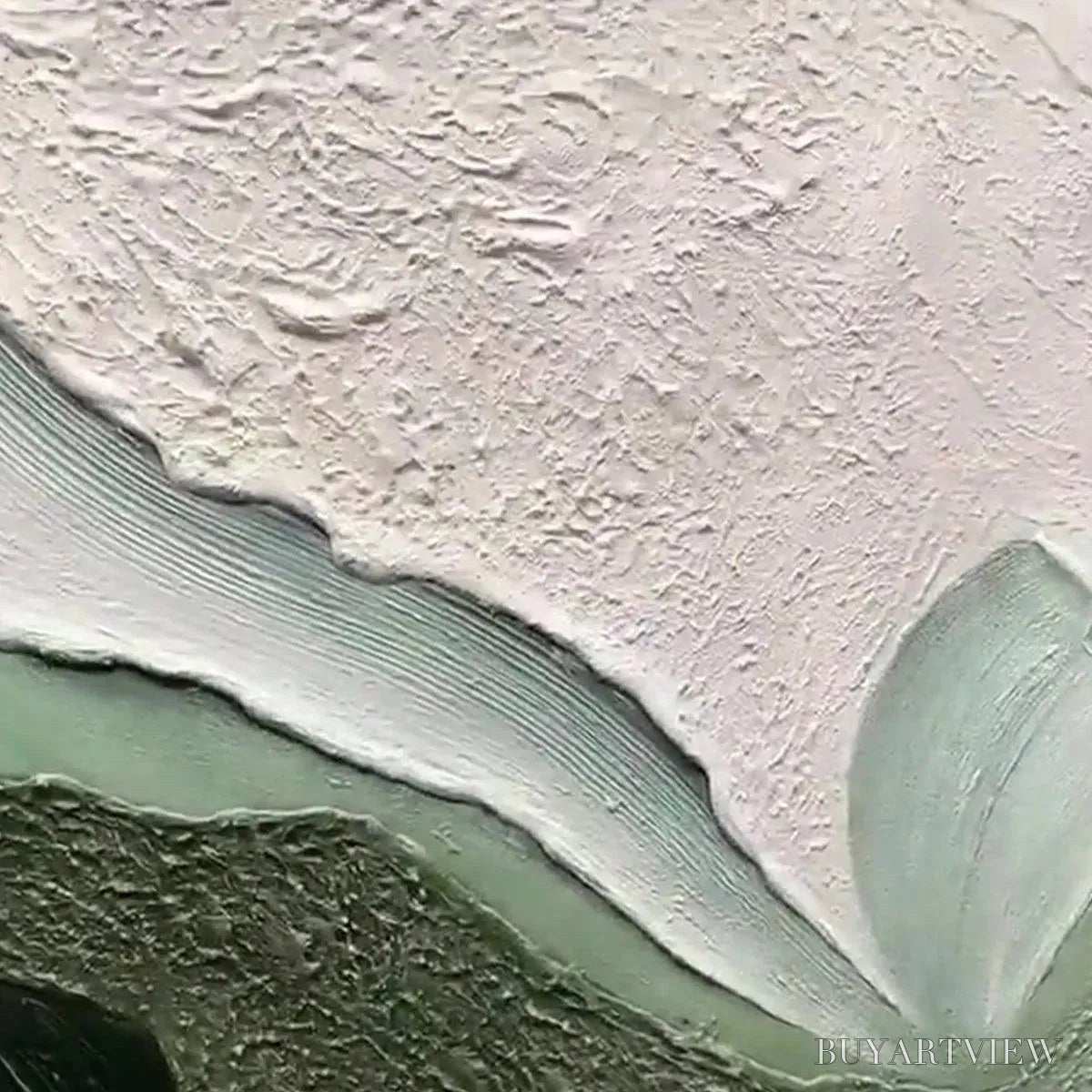 BUYARTVIEW Emerald Flow – Textured Abstract Landscape Painting, Green and White , Panoramic Canvas, Nature-Inspired Decor - image 3