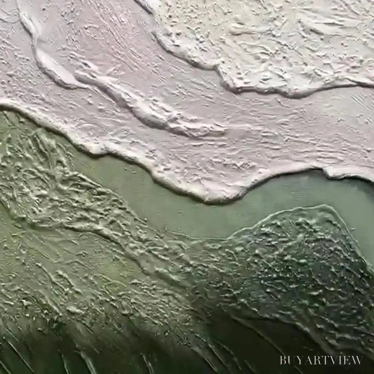 BUYARTVIEW Emerald Flow – Textured Abstract Landscape Painting, Green and White , Panoramic Canvas, Nature-Inspired Decor - image 6