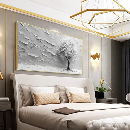 BUYARTVIEW Serene Tree – Textured 3D Tree Painting, White Impasto , Panoramic Canvas, Minimalist Decor - image 6