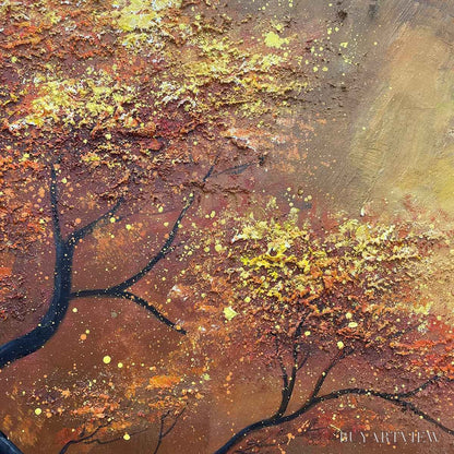 BUYARTVIEW Golden Hour – Textured Tree Painting, Impasto , Panoramic Canvas, Landscape Decor - image 3